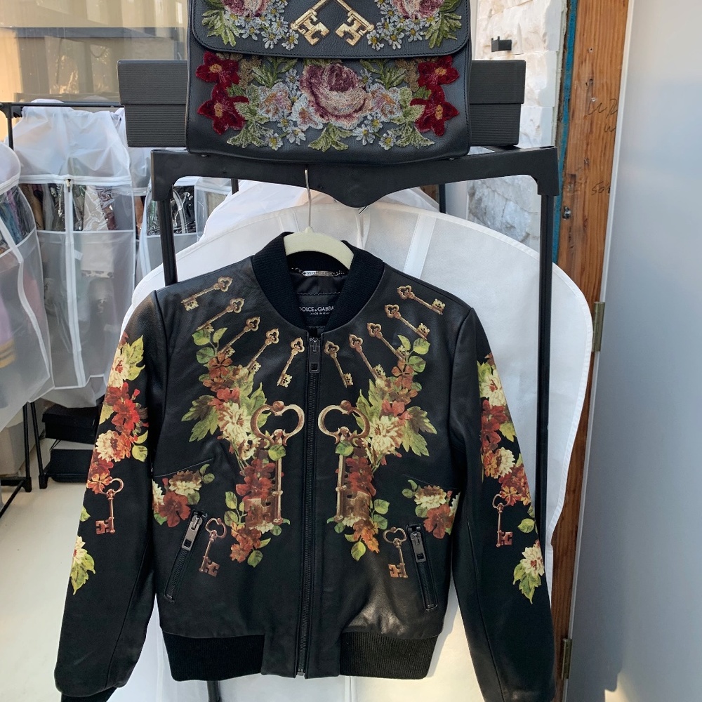 Dolce Gabbana Leather Floral bomber IT 44